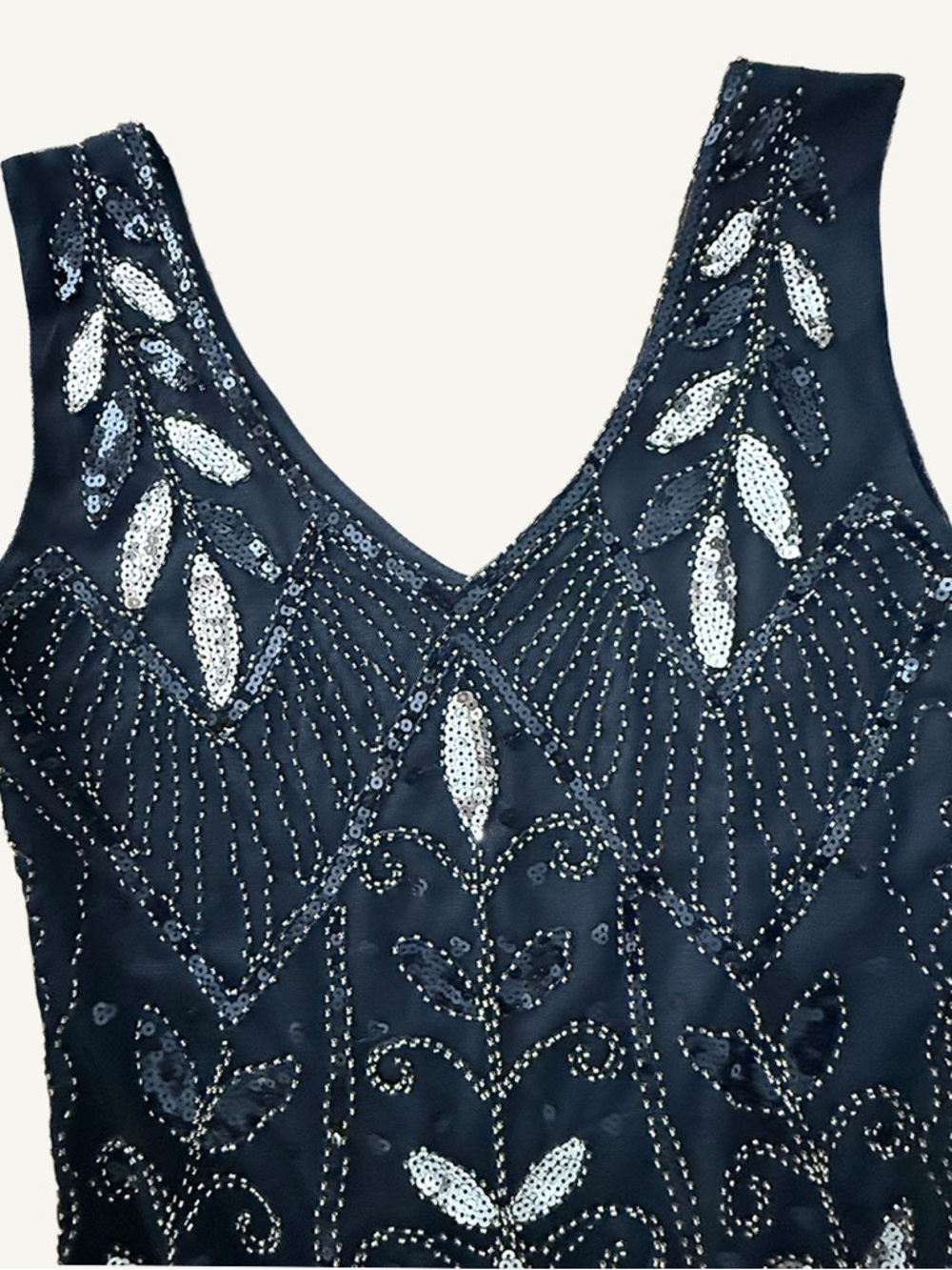 Great Gatsby Flapper Dress Black Beaded Fringe Art Deco Cocktail XS - Picture 9 of 13